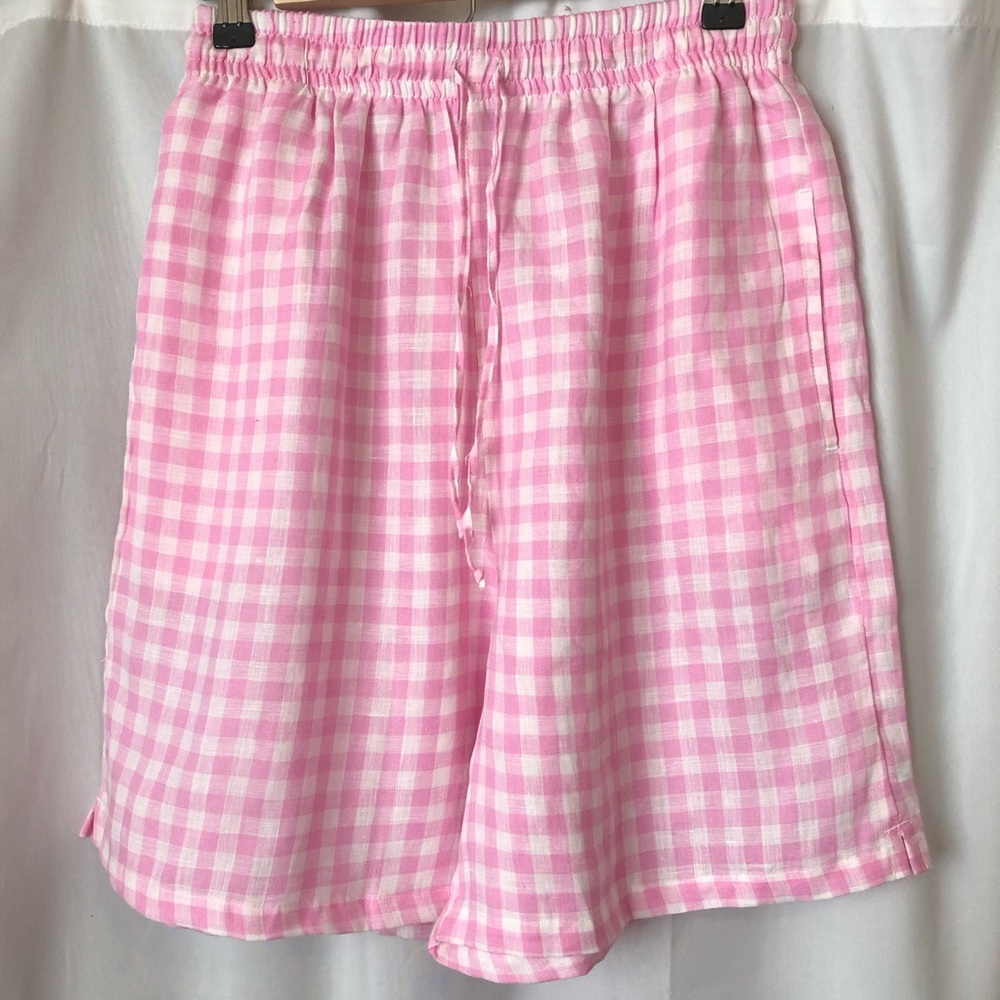 Frankies Bikinis Pink Gingham Linen Shorts Size L (NWT)